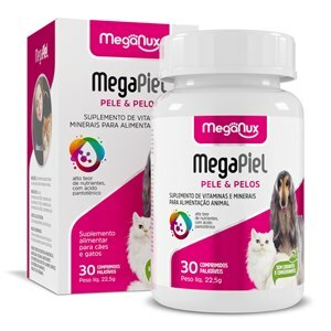 MEGAPIEL 750MG PELE E PELOS MEGANUX 30 COMPRIMIDOS PALATÁVEIS PARA CÃES E GATOS