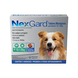 Antipulgas E Carrapatos Nexgard Para Cães De 10,1 A 25Kg - 3 Tabletes